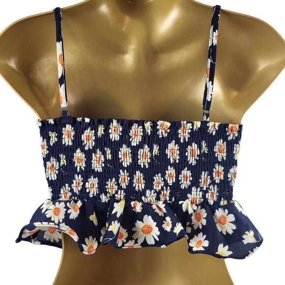 idem ditto Small Black Daisy Crop Top Smocked Peplum Adjustable Straps Bow Tie - Picture 7 of 13